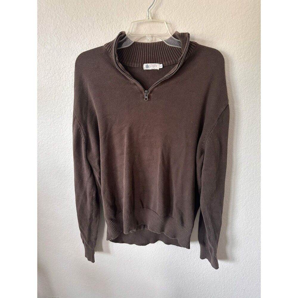J Crew Men's XL Quarter Zip Sweater Brown Mock Neck Cotton Knit Pullover Cozy